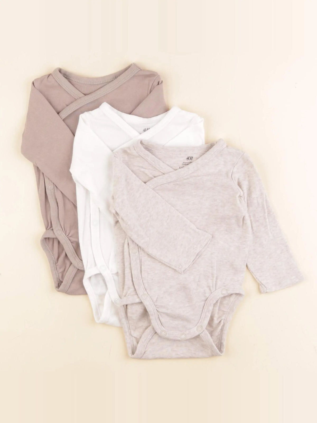H&M - lot de 3 bodies en coton blanc, beige - 2/4 mois