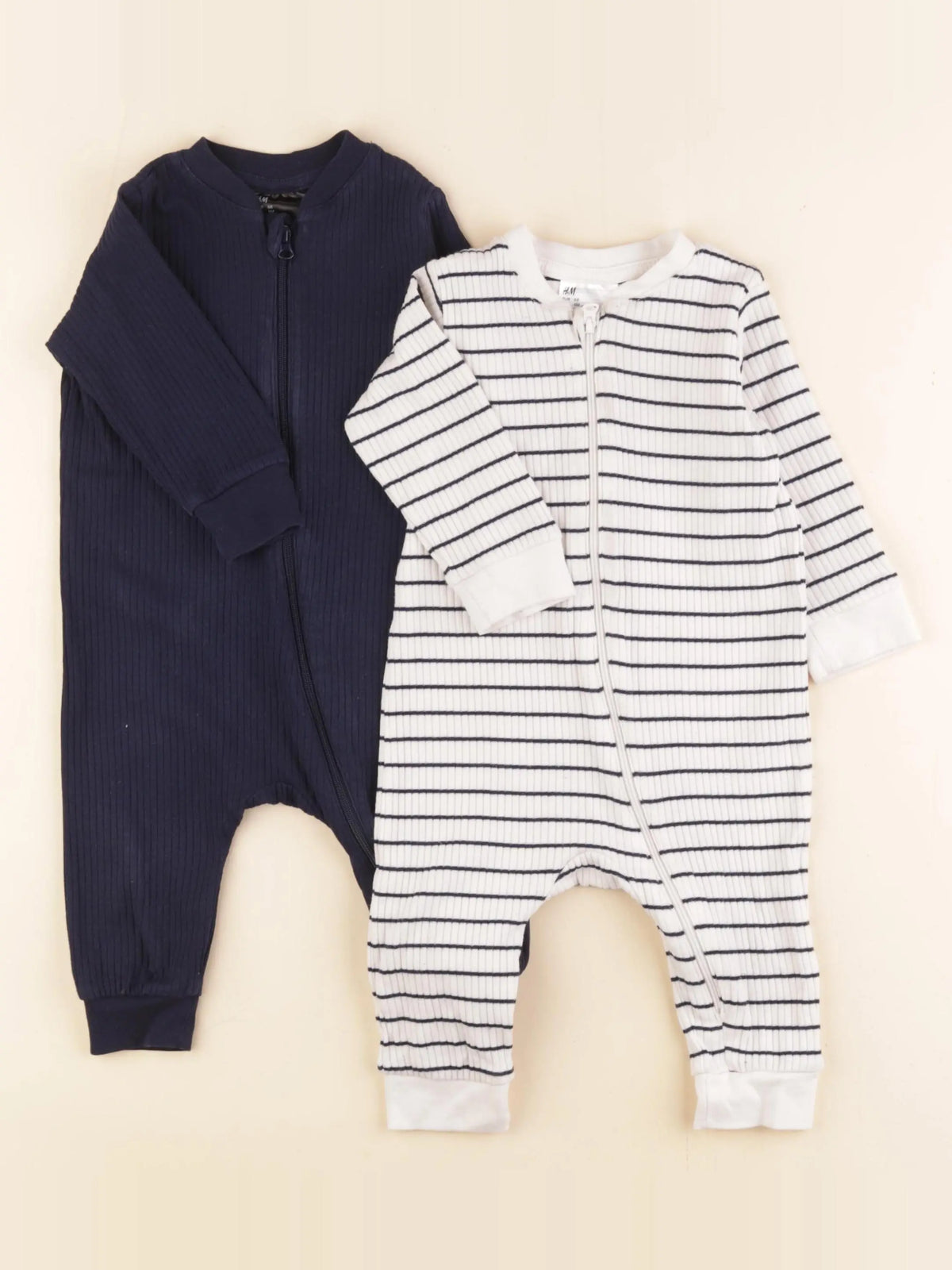 H&M - lot de 2 pyjamas coton blanc, bleu - 4/6 mois