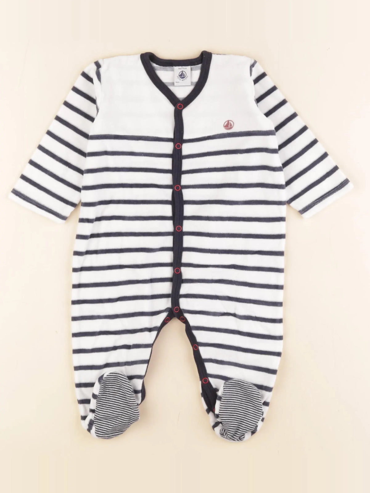 Petit Bateau - pyjama velours bleu, blanc - 9 mois