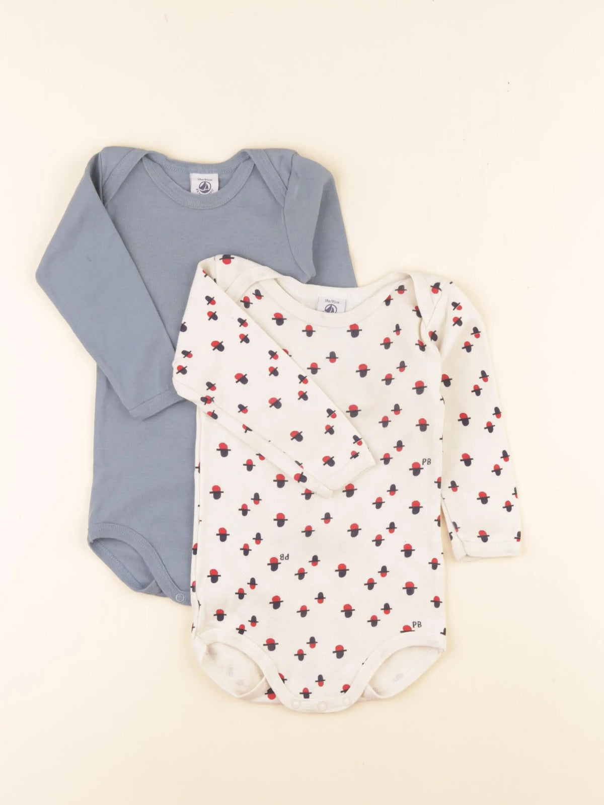 Petit Bateau - lot de 2 bodies en coton bleu, beige - 18 mois