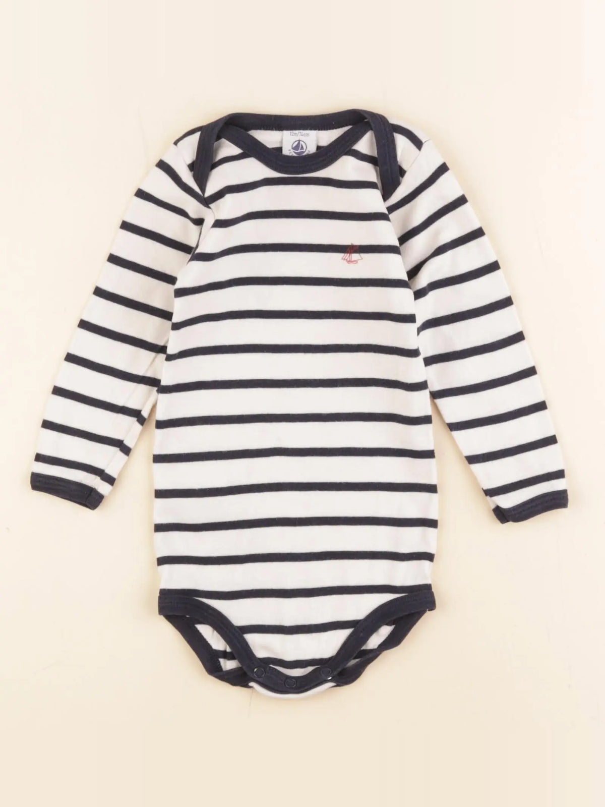 Petit Bateau - body beige, bleu - 12 mois