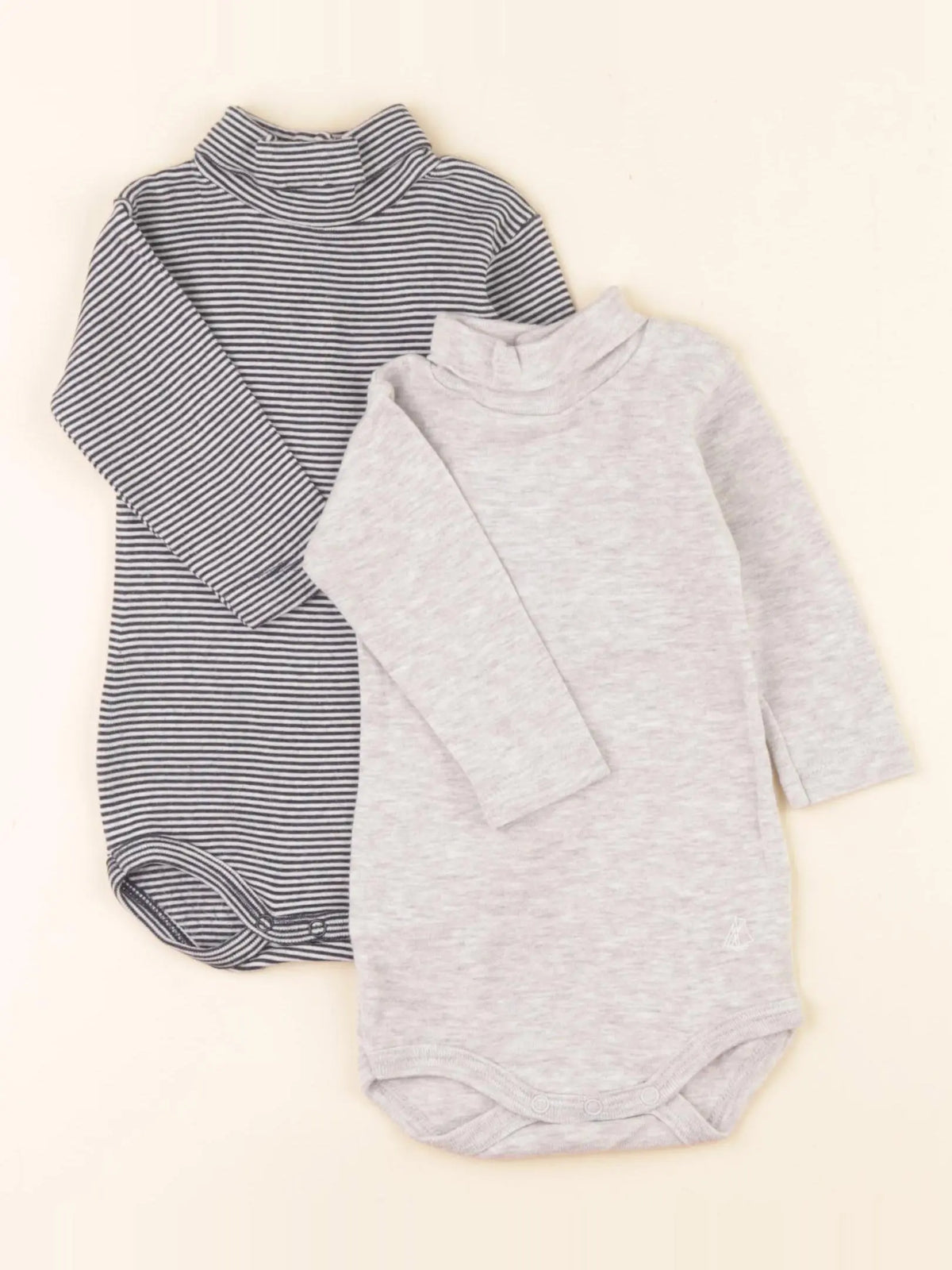 Petit Bateau - lot de 2 bodies à col gris, bleu - 3 mois