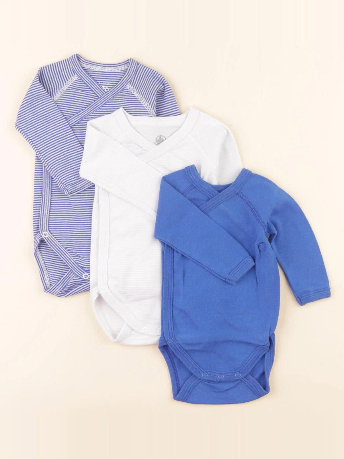 Petit Bateau - lot de 3 bodies en coton bleu - 3 mois