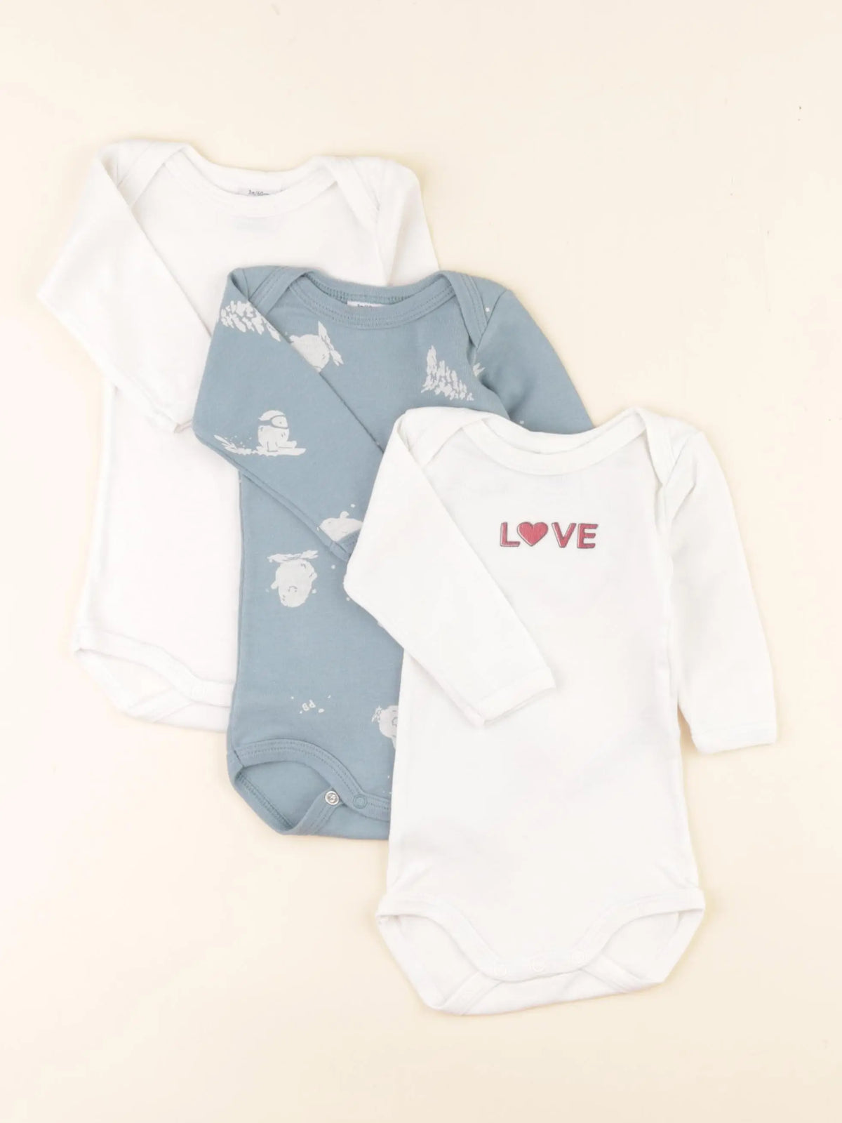 Petit Bateau - lot de 3 bodies en coton blanc, bleu - 3 mois