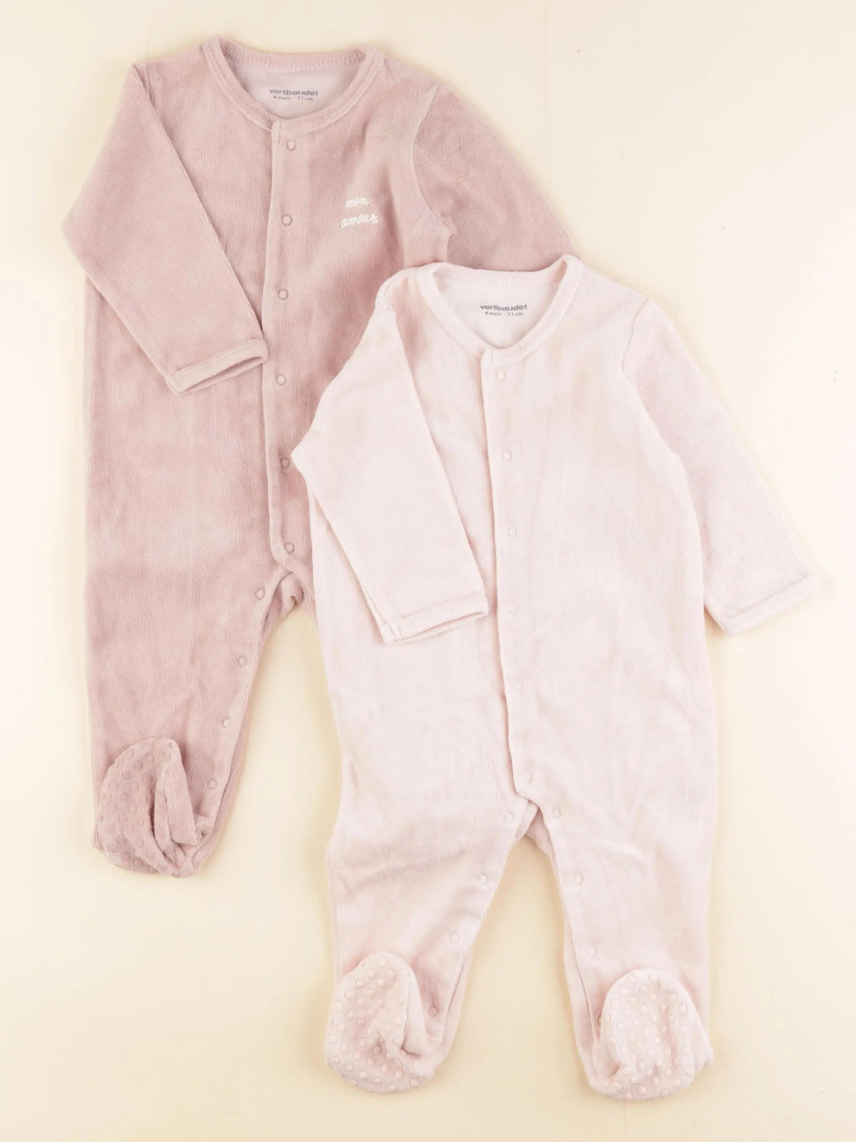 Vertbaudet - lot de 2 pyjamas velours rose - 9 mois