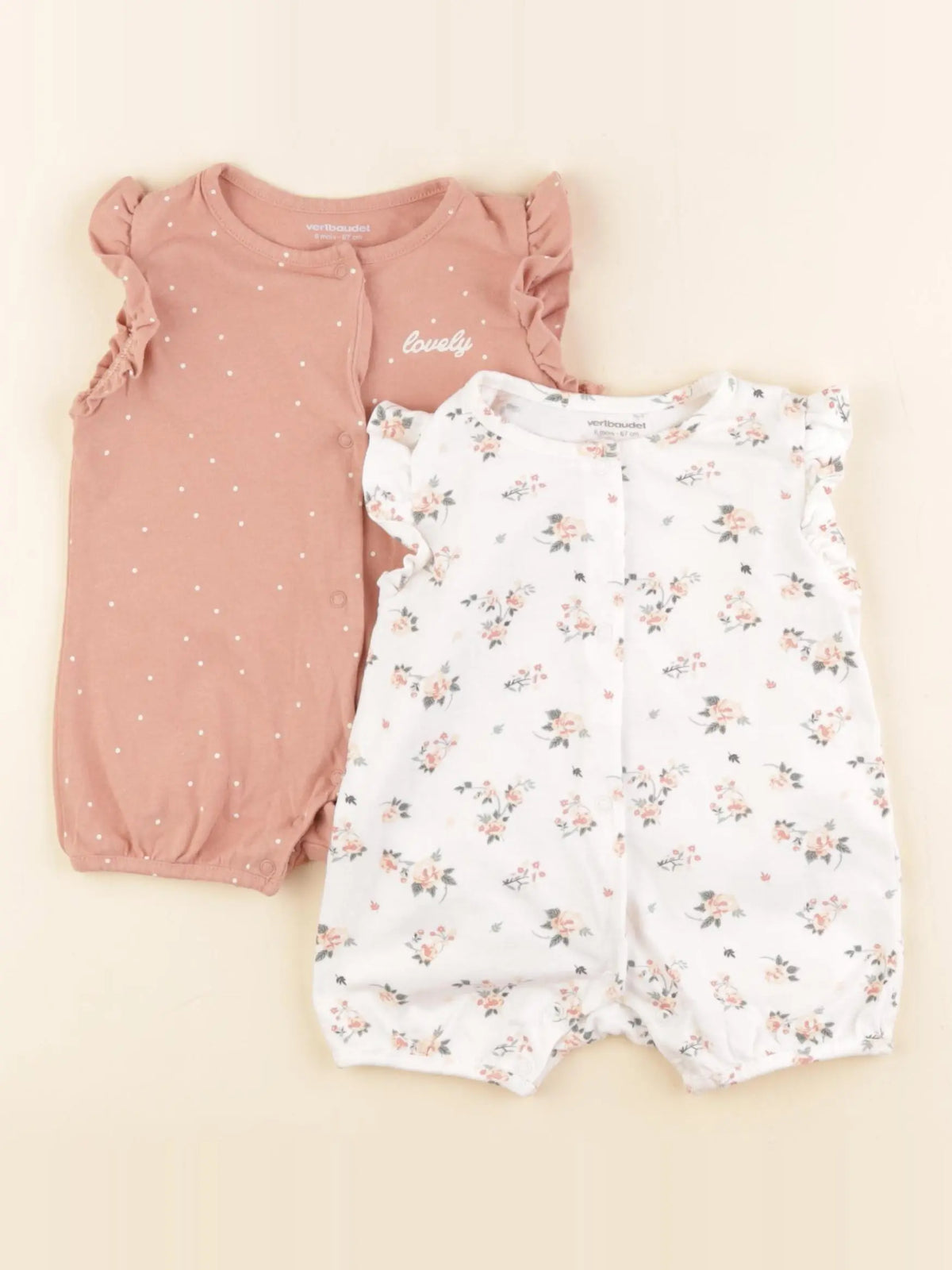 Vertbaudet - lot de 2 pyjamas coton rose, blanc - 3 mois