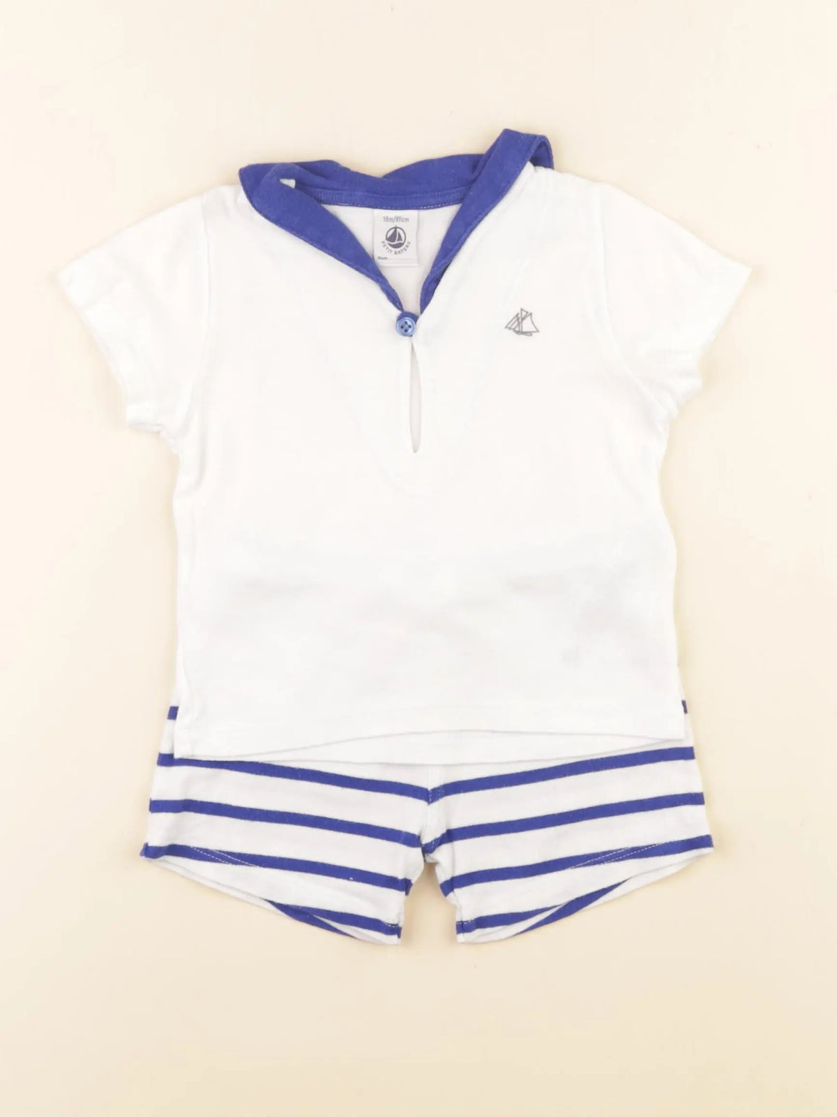 Petit Bateau - ensemble blanc, bleu - 18 mois