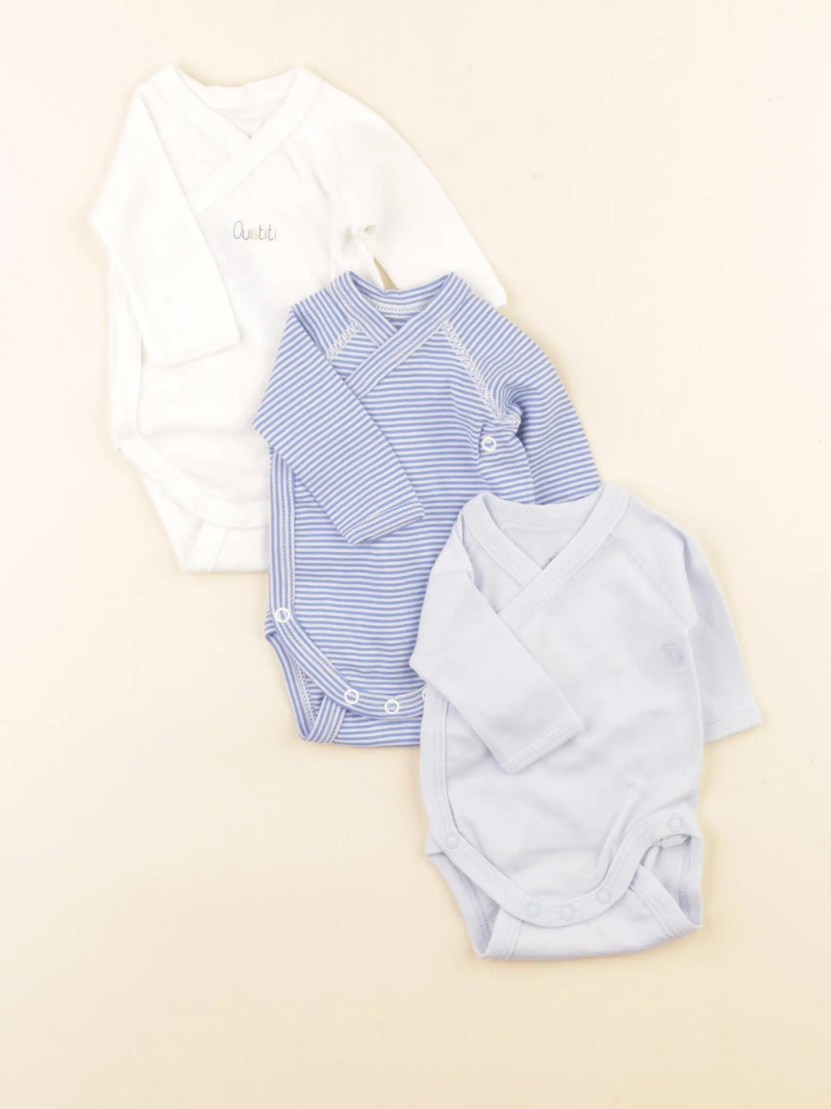 Petit Bateau - lot de 3 bodies en coton bleu - 0 mois