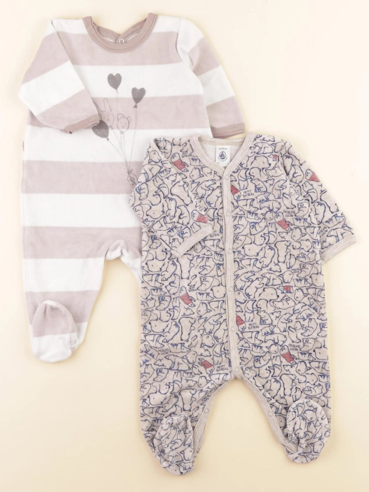 Petit Bateau - lot de 2 pyjamas velours multicolore - 3 mois