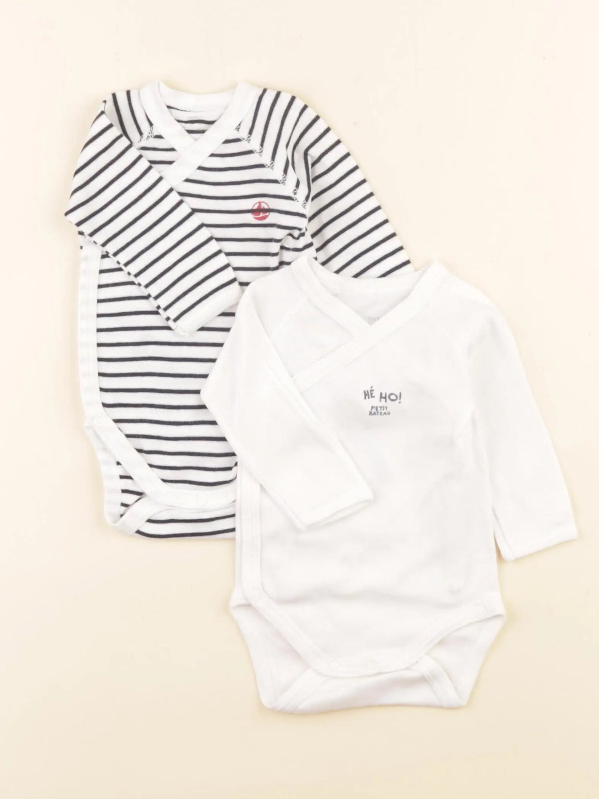Petit Bateau - lot de 2 bodies en coton blanc, bleu - 1 mois