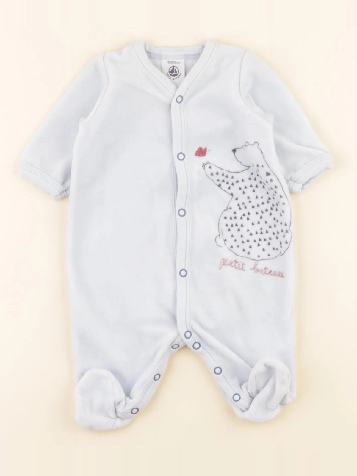 Petit Bateau - pyjama velours bleu - 0 mois