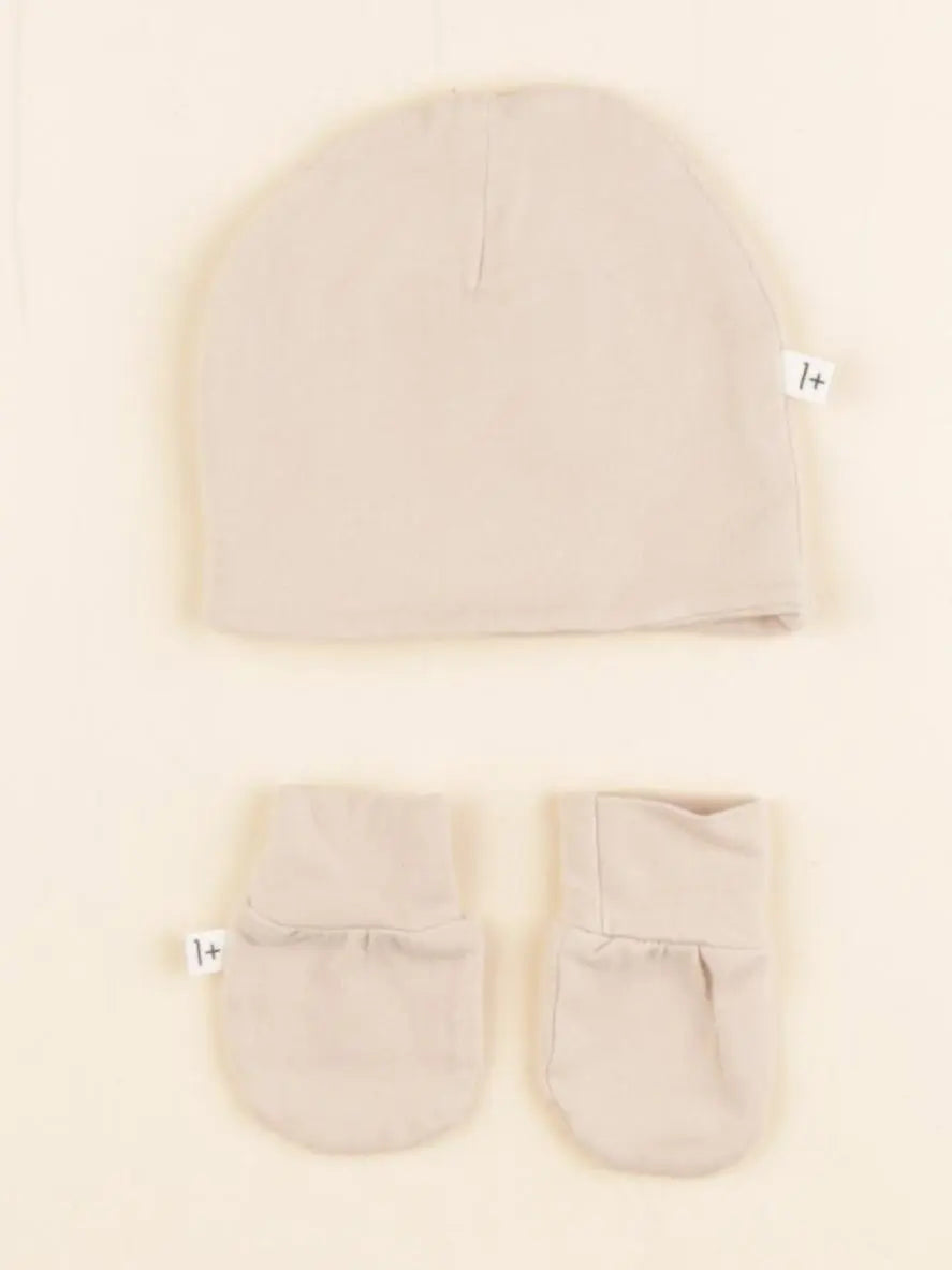 1+ In the family - ensemble bonnet/moufles marron - 0 mois