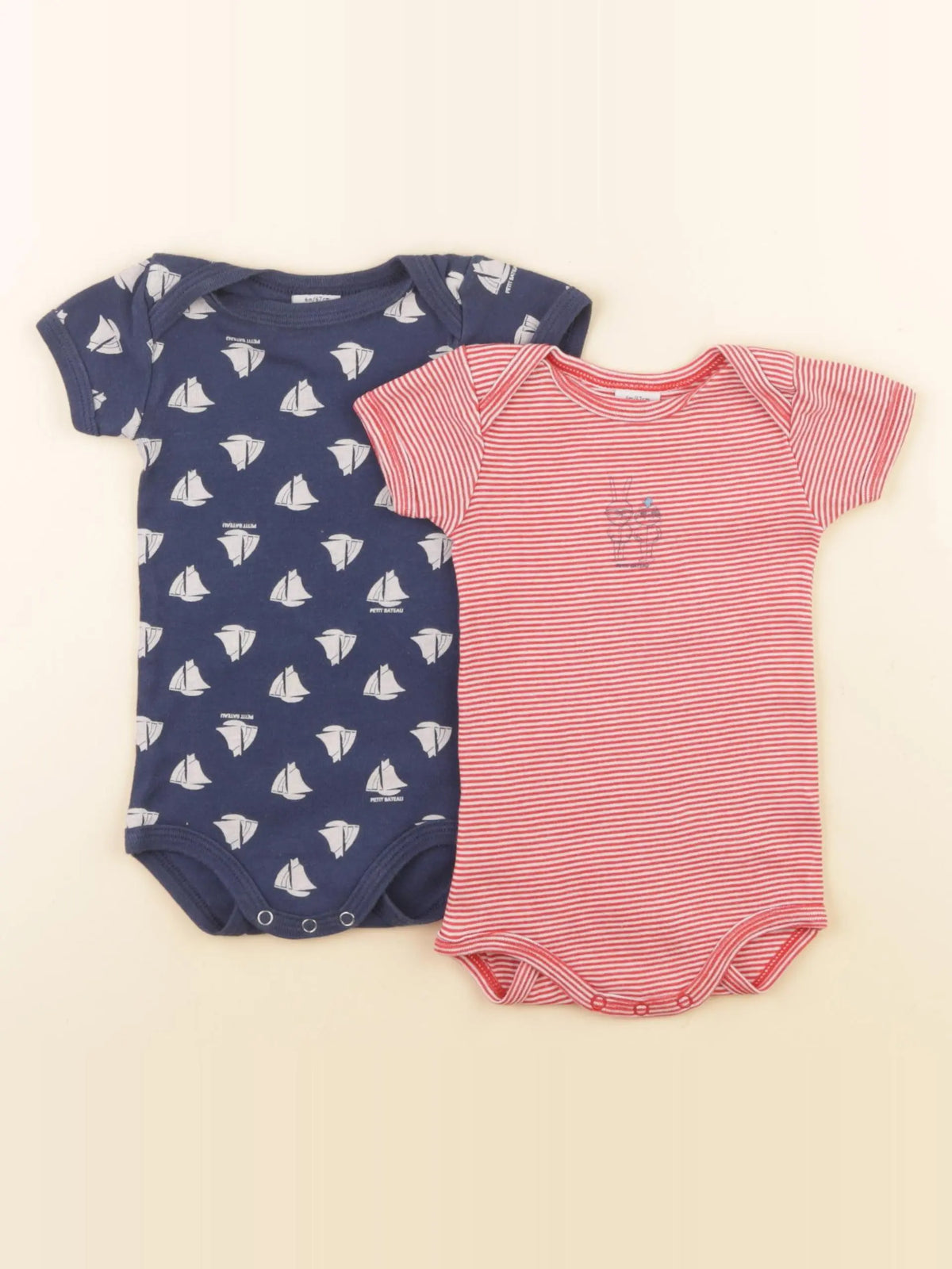 Petit Bateau - lot de 2 bodies en coton bleu, rouge - 6 mois