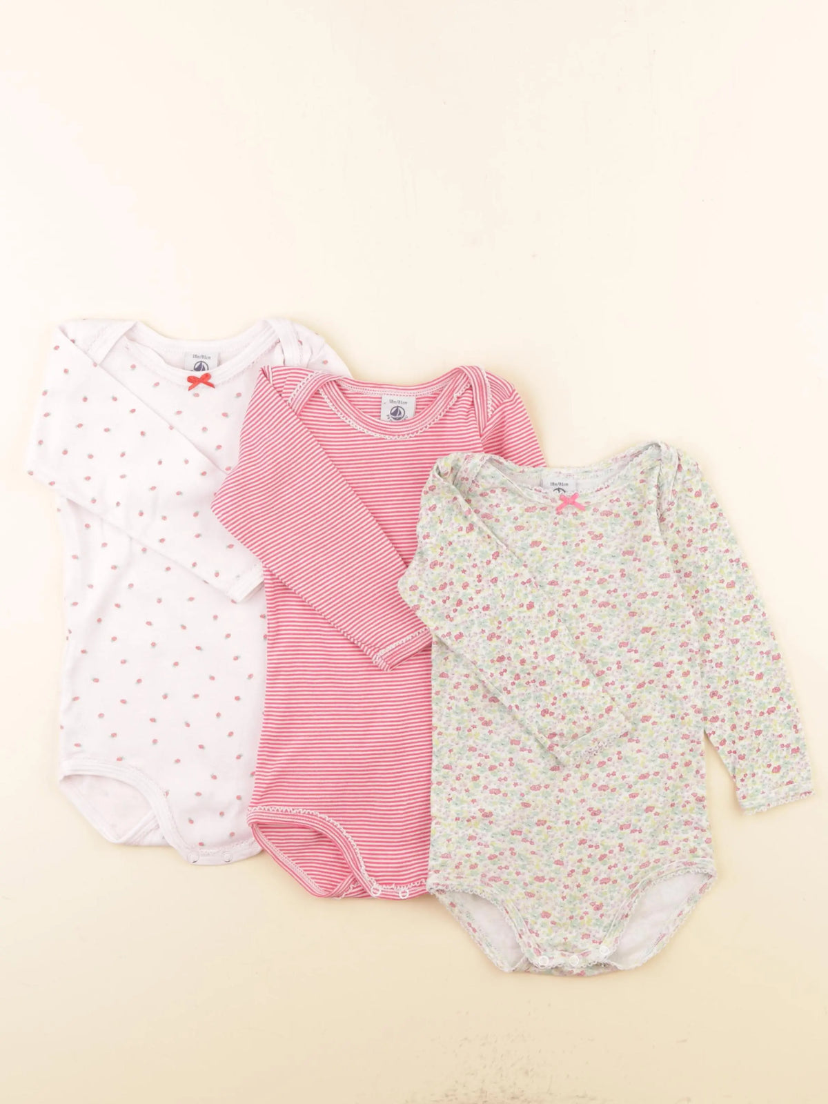 Petit Bateau - lot de 3 bodies en coton bleu, multicolore, rose - 18 mois