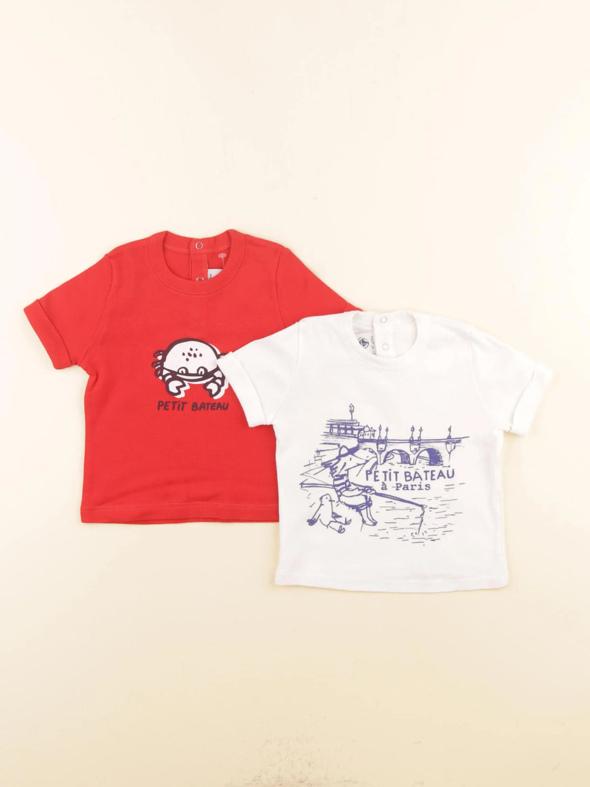 Petit Bateau - lot de 2 tee-shirts bleu, rouge - 12 mois