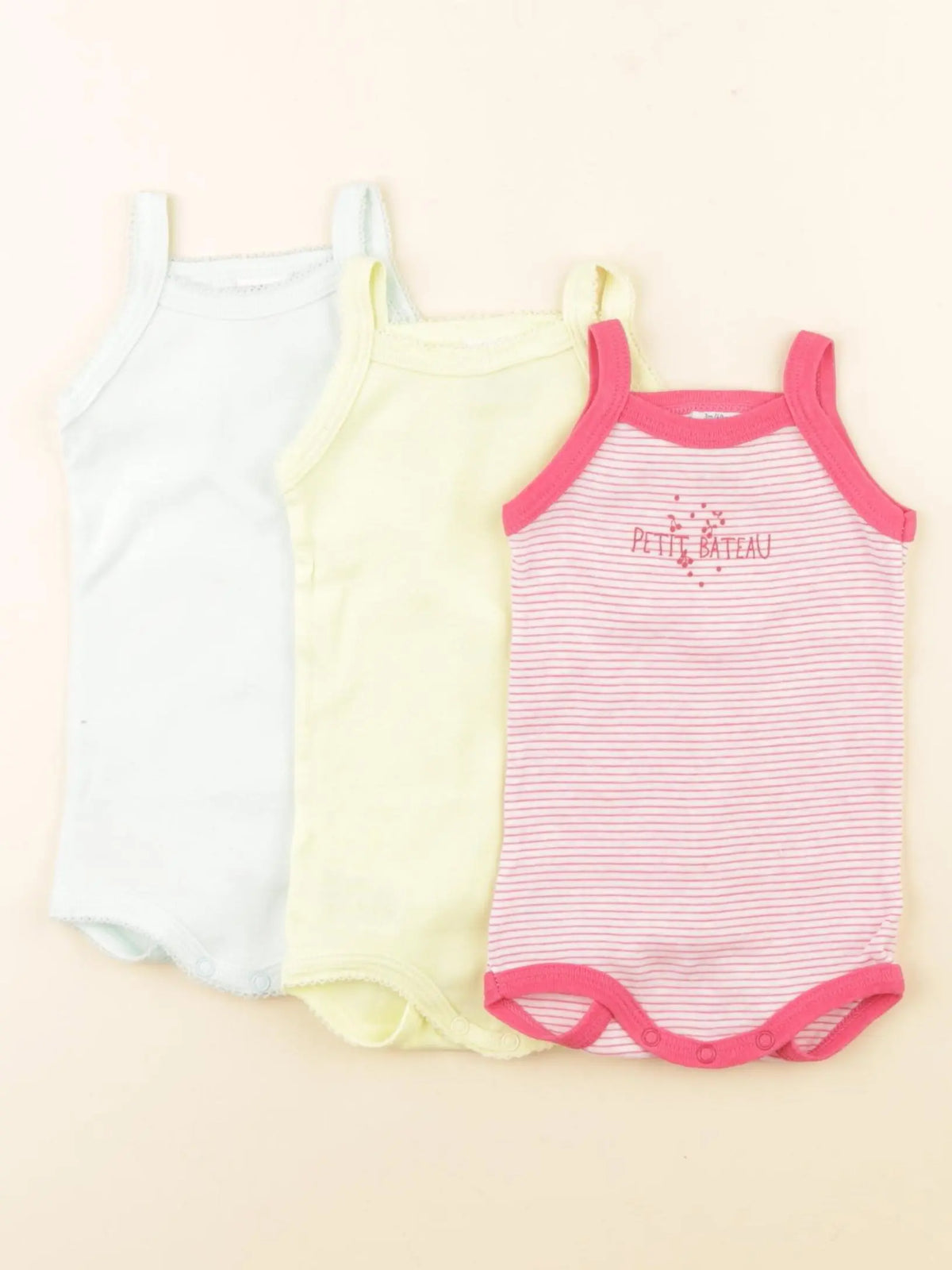 Petit Bateau - lot de 3 bodies en coton rose, jaune - 3 mois