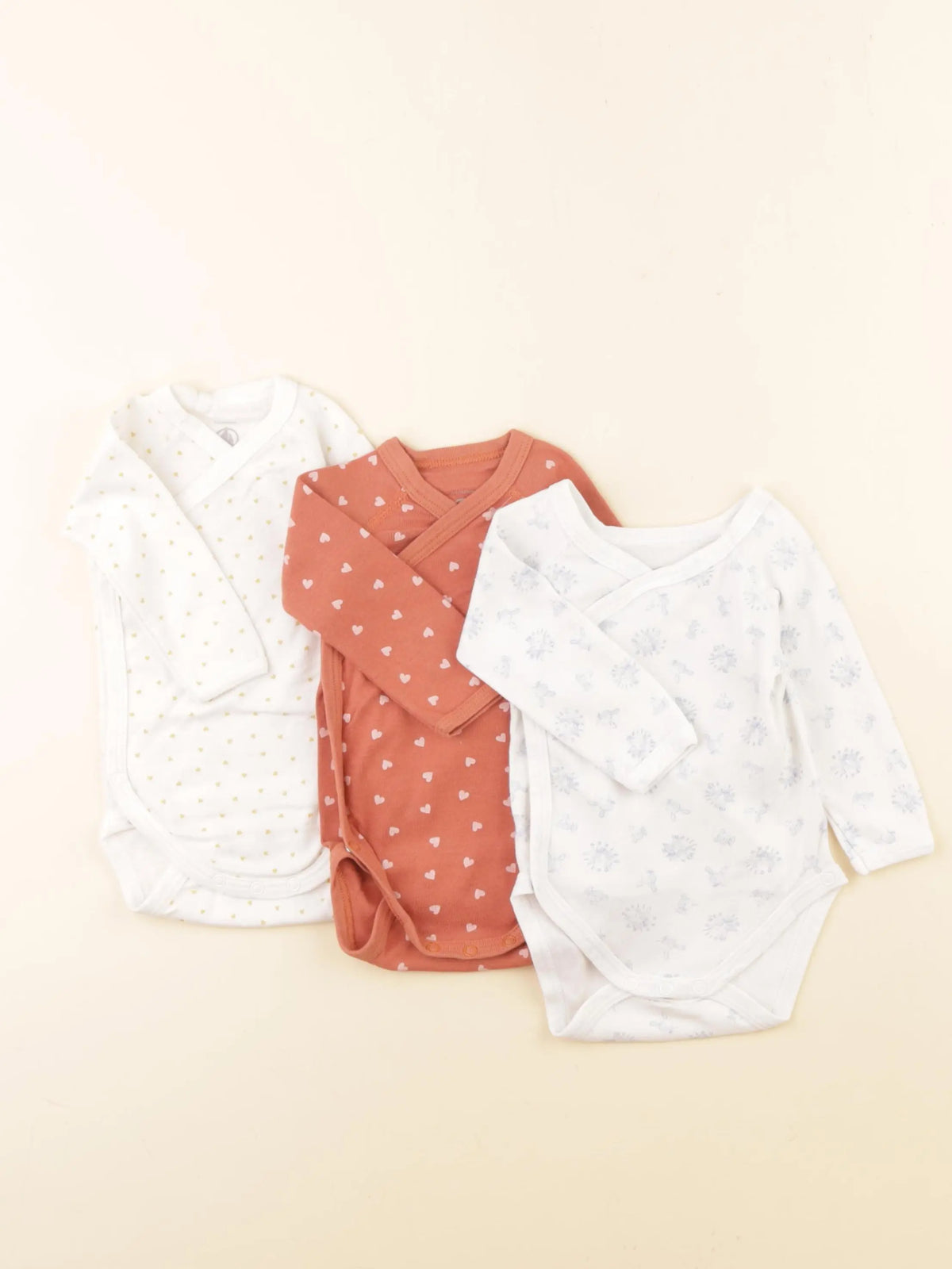 Petit Bateau - lot de 3 bodies en coton orange, jaune - 3 mois