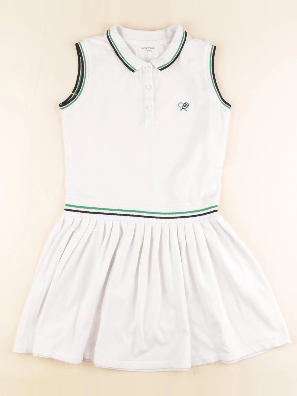 Monoprix - robe blanc, vert - 14 ans