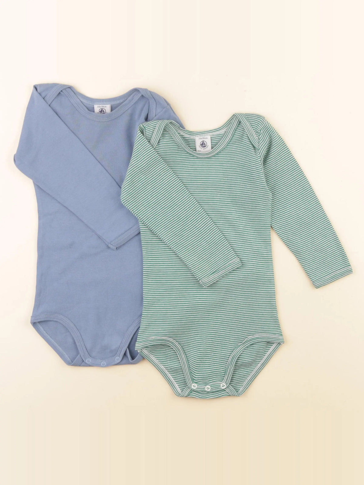Petit Bateau - lot de 2 bodies en coton bleu, vert - 24 mois