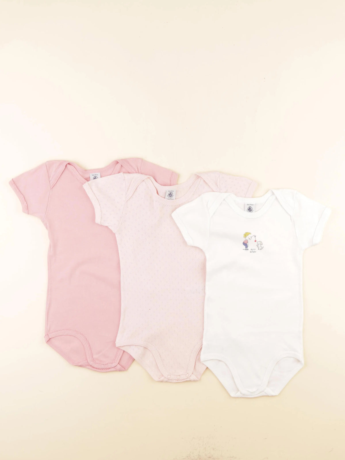 Petit Bateau - lot de 3 bodies en coton rose, blanc - 36 mois