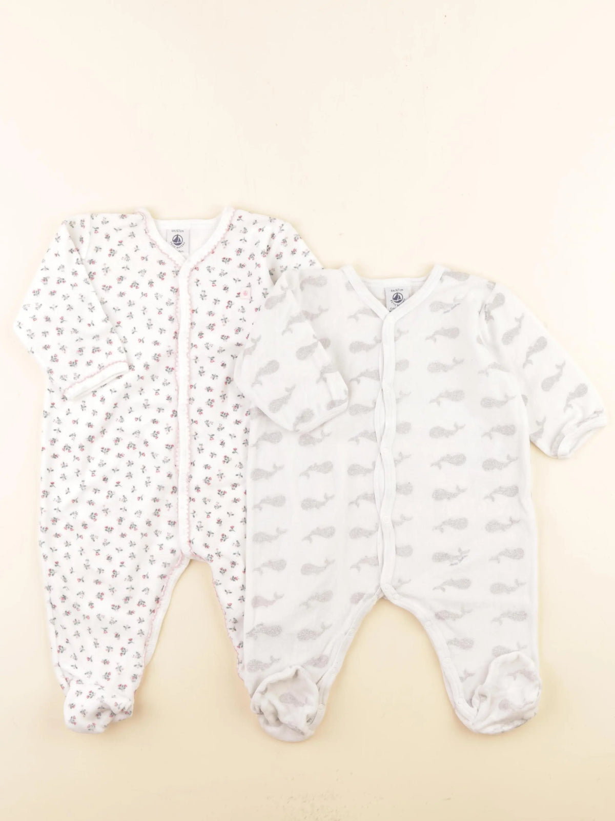 Petit Bateau - lot de 2 pyjamas velours rose, gris - 6 mois