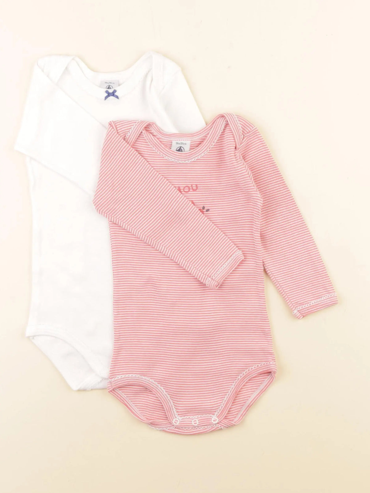 Petit Bateau - lot de 2 bodies en coton blanc, rose - 18 mois