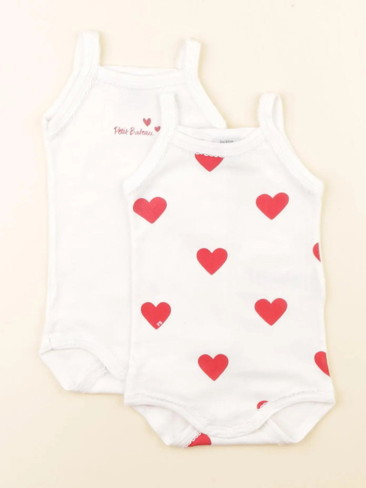 Petit Bateau - lot de 2 bodies en coton rouge, blanc - 3 mois