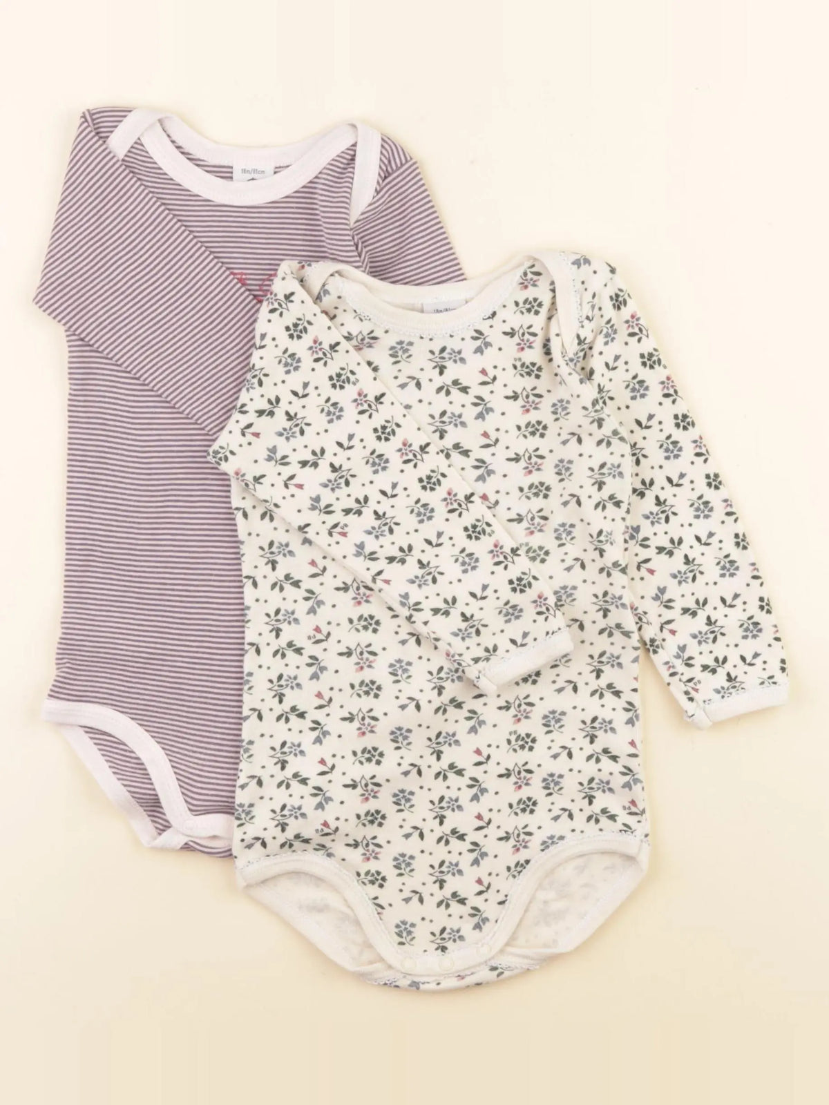 Petit Bateau - lot de 2 bodies en coton beige, rose - 18 mois