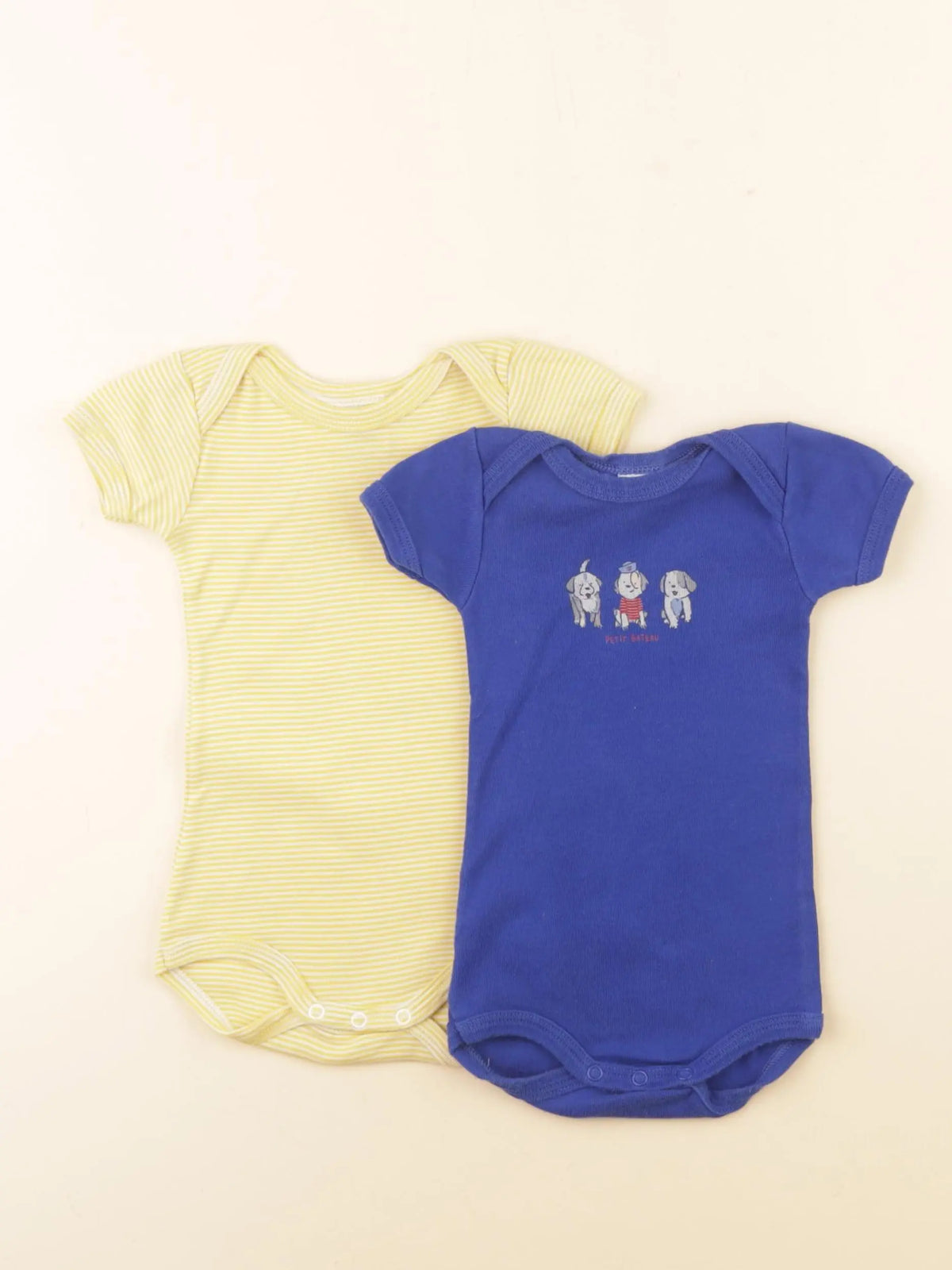 Petit Bateau - lot de 2 bodies en coton bleu, jaune - 3 mois