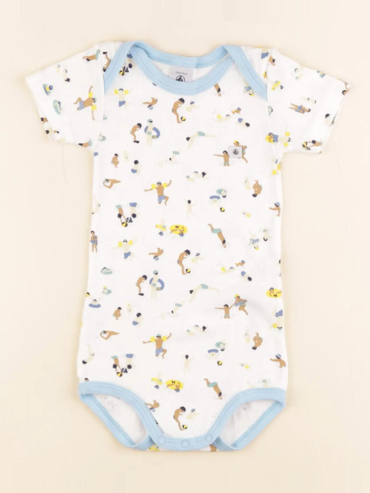 Petit Bateau - body blanc, bleu - 12 mois
