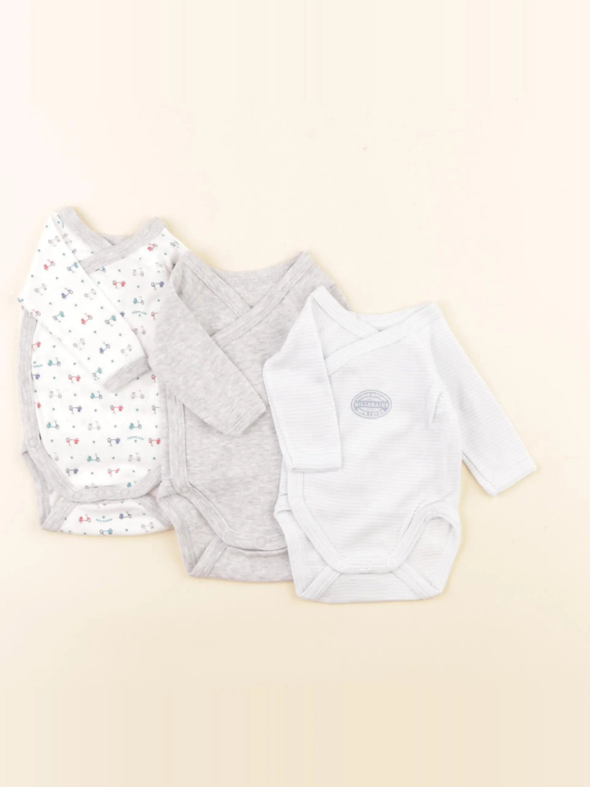 Petit Bateau - lot de 3 bodies en coton bleu, gris - Prématuré
