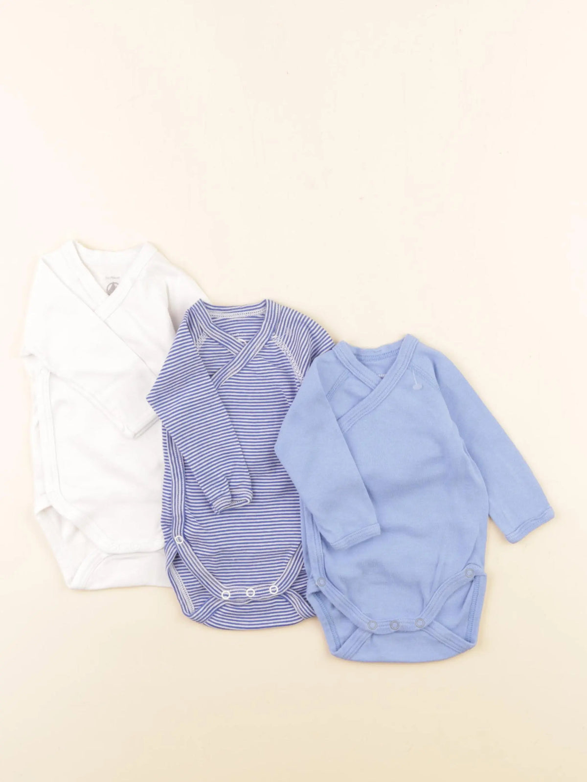 Petit Bateau - lot de 3 bodies en coton bleu - 1 mois