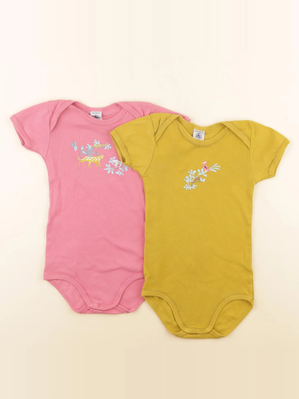 Petit Bateau - lot de 2 bodies en coton jaune, rose - 24 mois