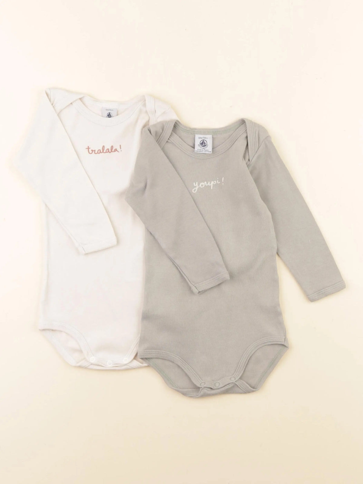Petit Bateau - lot de 2 bodies en coton vert, beige - 12 mois
