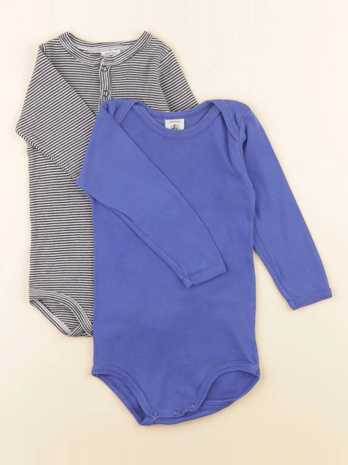 Petit Bateau - lot de 2 bodies en coton bleu - 12 mois