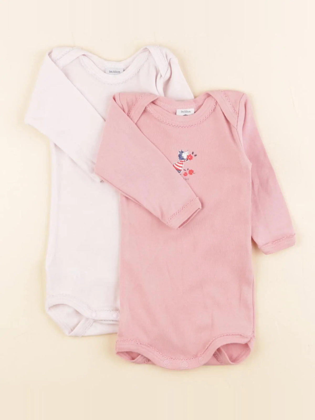 Petit Bateau - lot de 2 bodies en coton rose - 3 mois