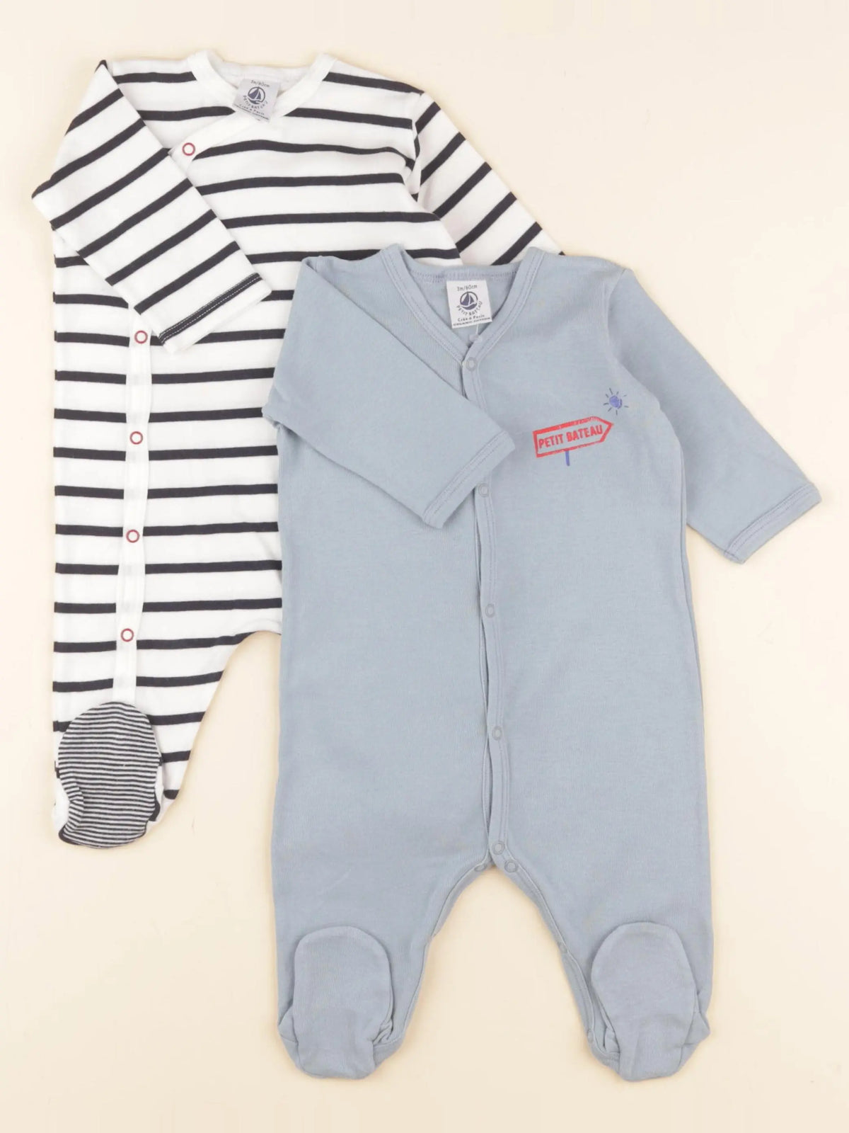Petit Bateau - lot de 2 pyjamas coton bleu - 3 mois
