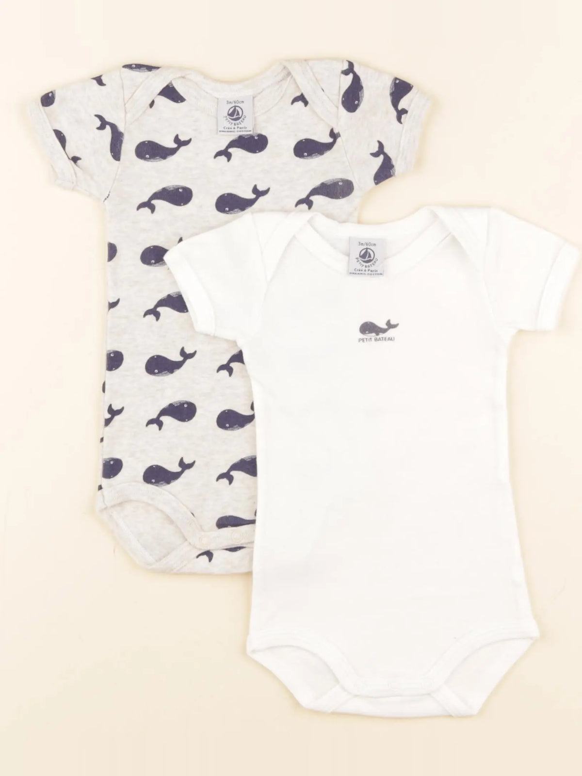 Petit Bateau - lot de 2 bodies en coton blanc - 3 mois