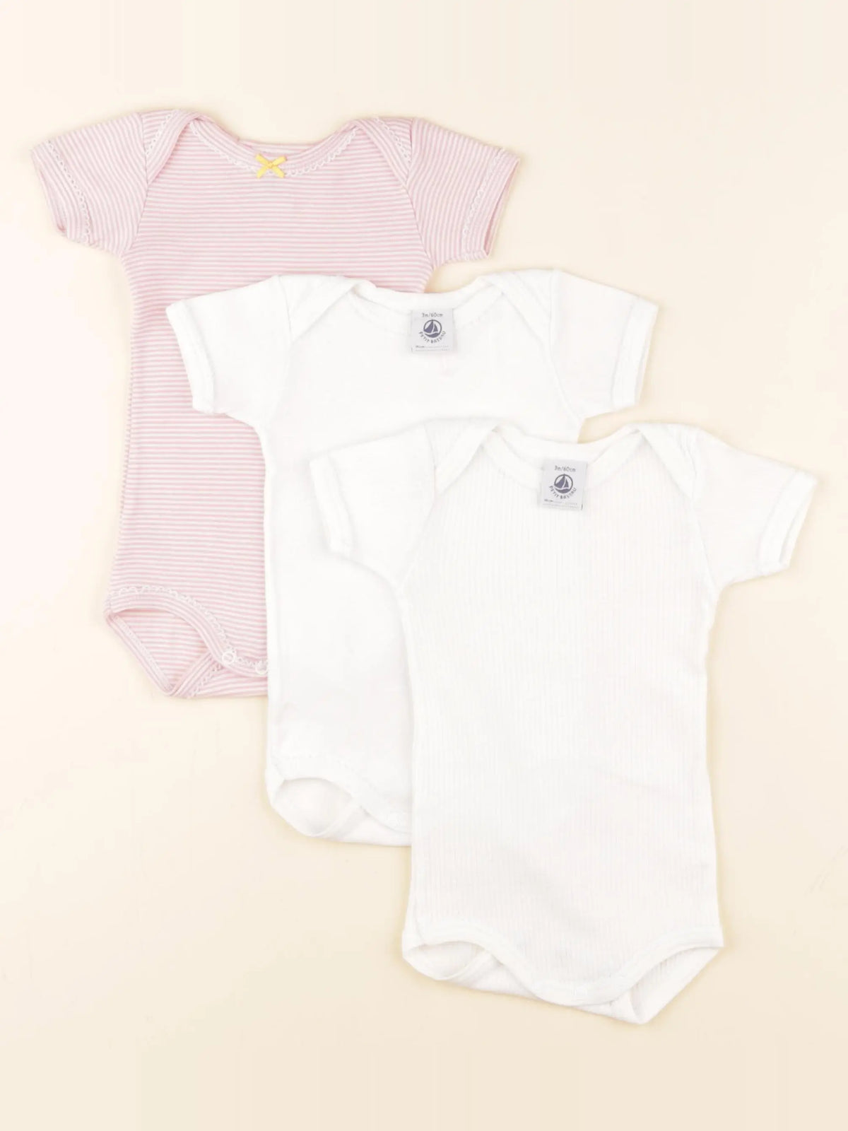 Petit Bateau - lot de 3 bodies en coton blanc - 3 mois
