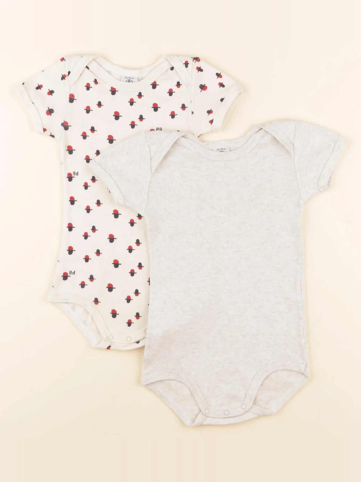 Petit Bateau - lot de 2 bodies en coton gris, beige - 18 mois