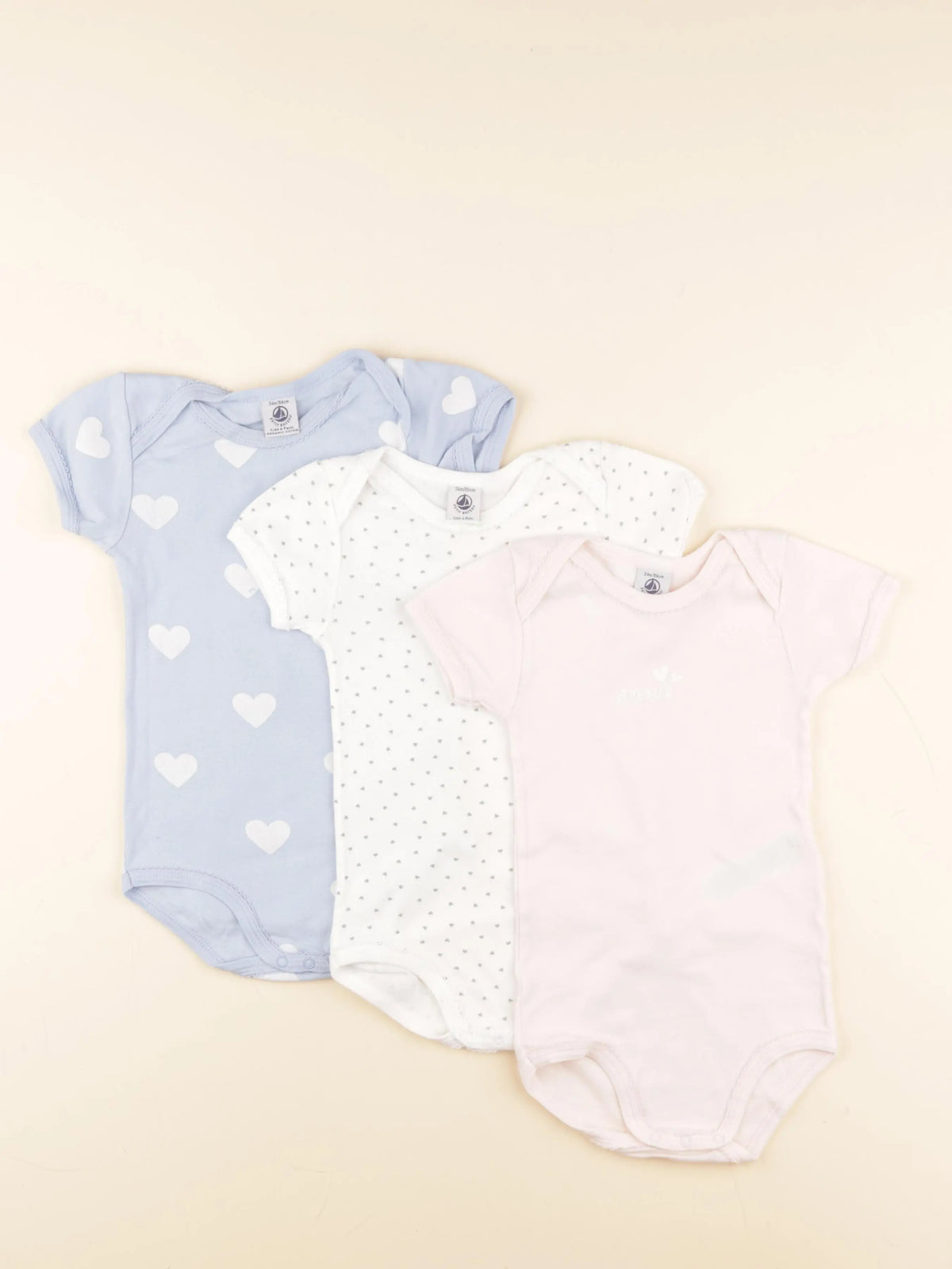 Petit Bateau - lot de 3 bodies en coton gris, rose - 24 mois