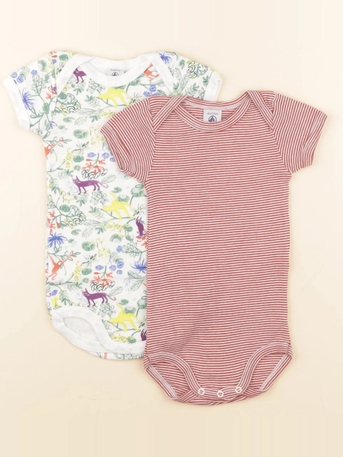 Petit Bateau - lot de 2 bodies en coton blanc, rouge - 12 mois