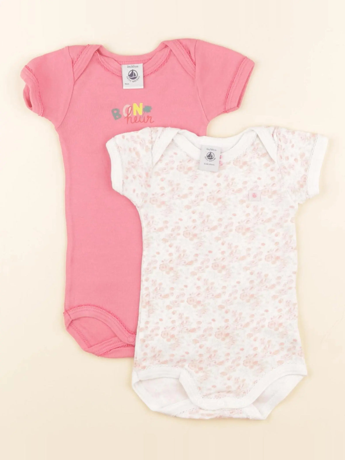 Petit Bateau - lot de 2 bodies en coton blanc, rose - 3 mois