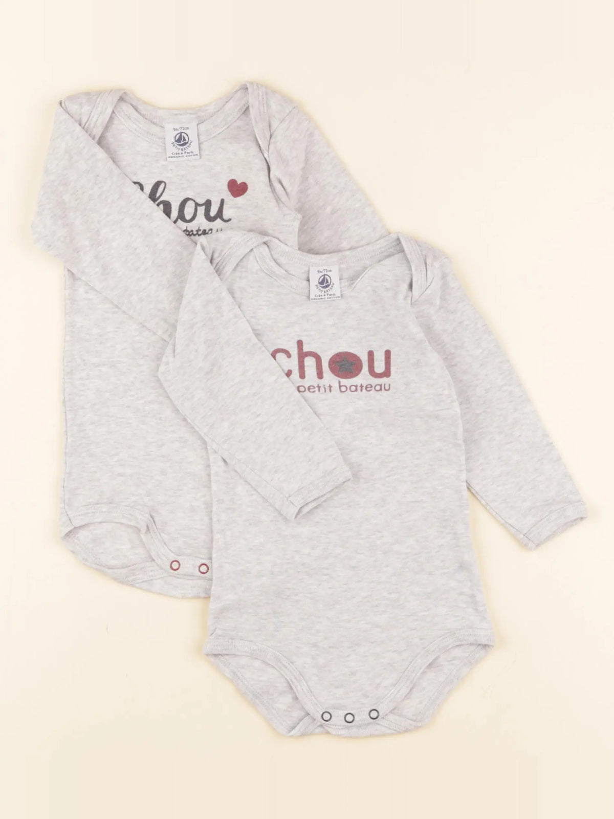 Petit Bateau - lot de 2 bodies en coton gris - 9 mois