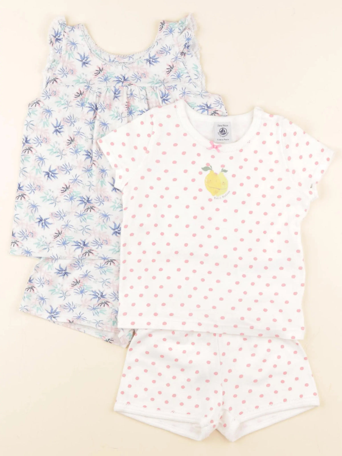 Petit Bateau - lot de 2 pyjamas coton blanc, bleu - 2 ans