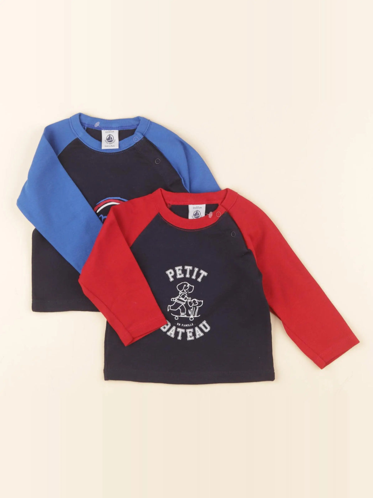 Petit Bateau - lot de 2 tee-shirts bleu - 6 mois