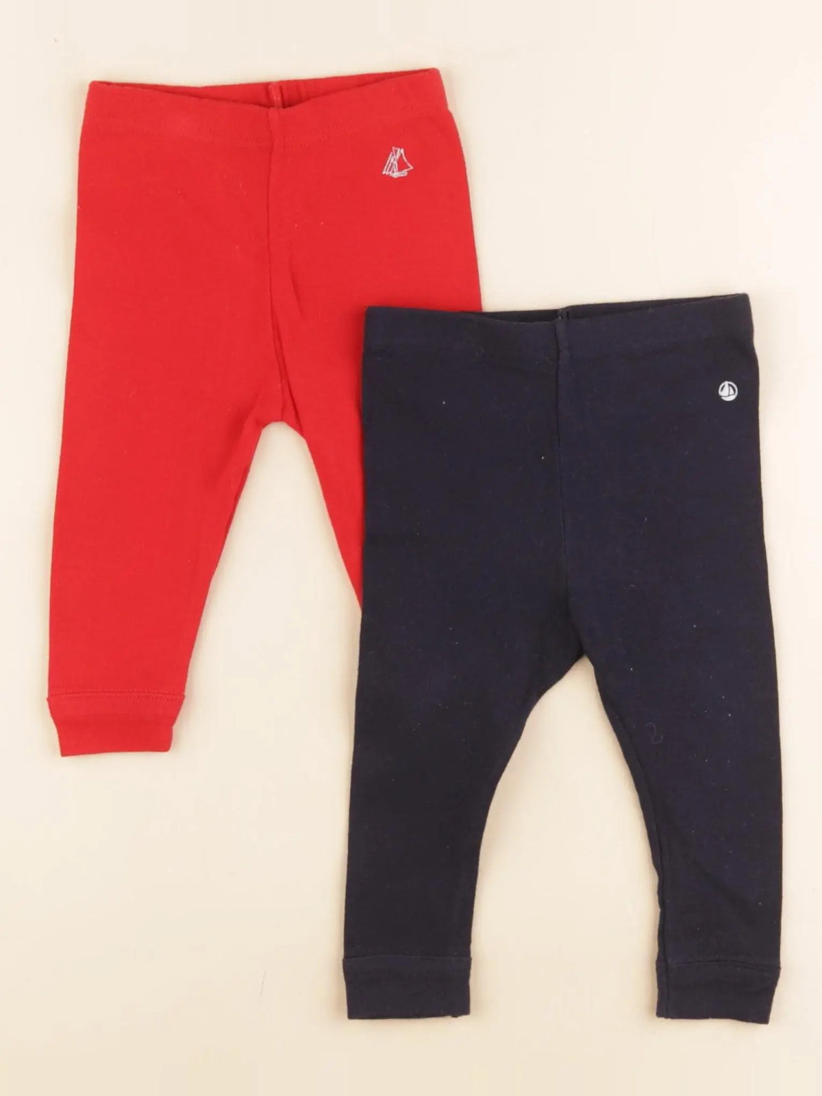 Petit Bateau - lot de 2 leggings bleu, rouge - 6 mois