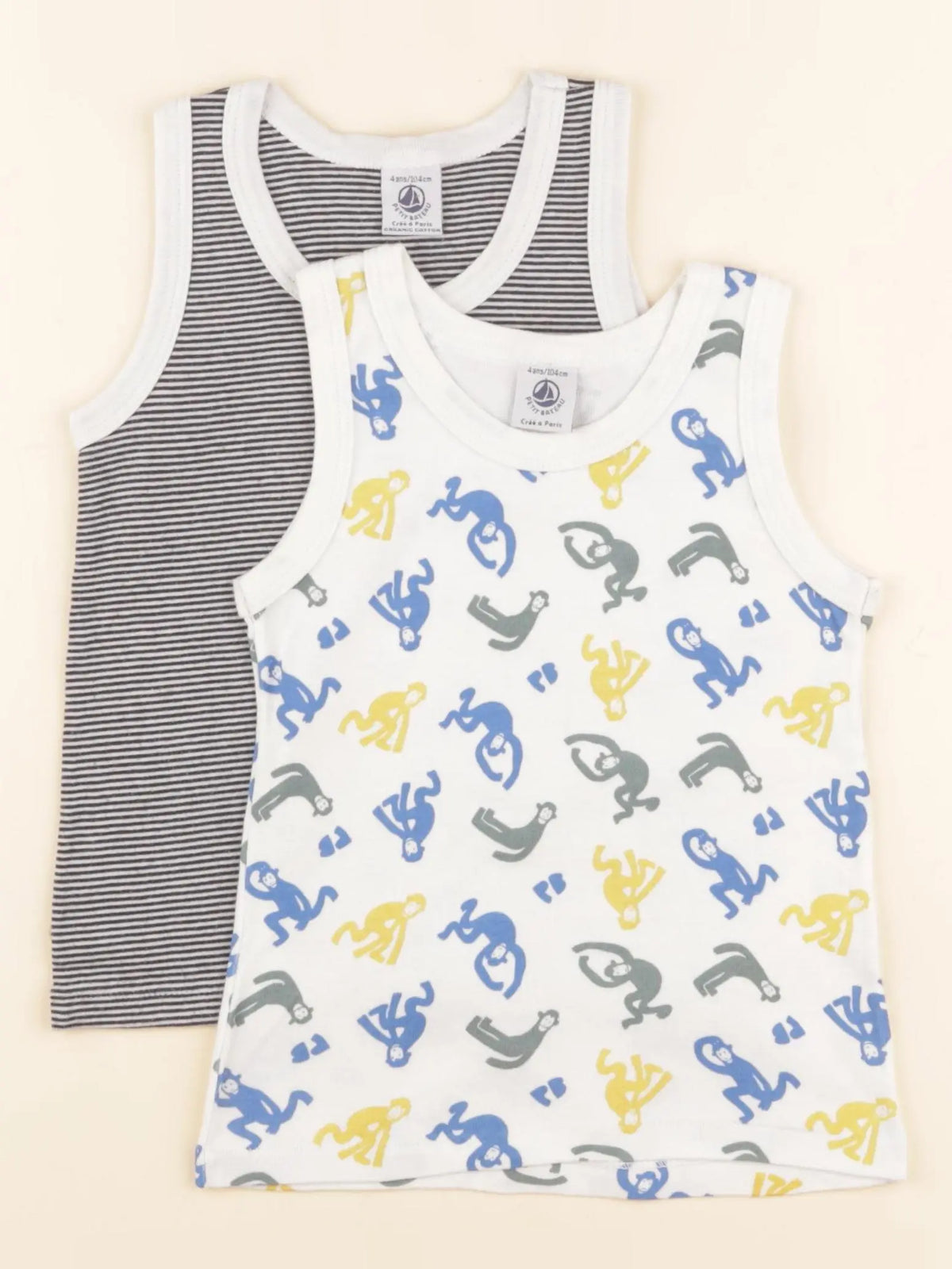 Petit Bateau - lot de 2 maillots de corps blanc, bleu - 4 ans