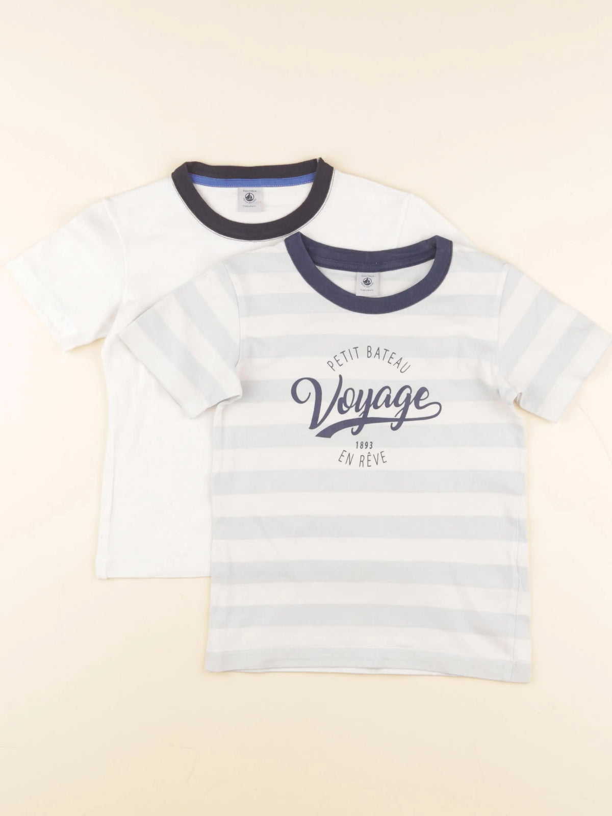 Petit Bateau - lot de 2 tee-shirts blanc, bleu - 6 ans