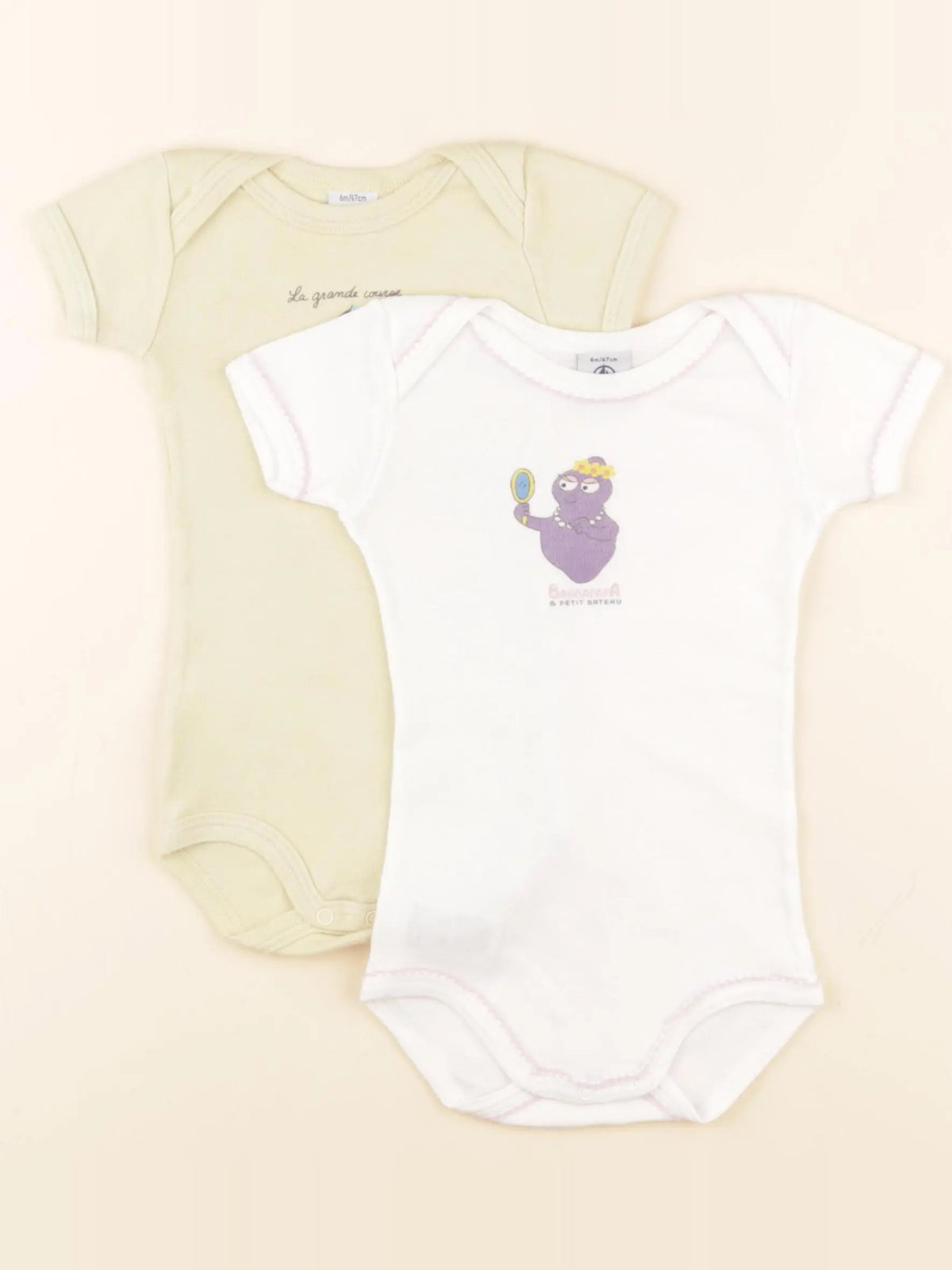 Petit Bateau - lot de 2 bodies en coton blanc, jaune - 6 mois